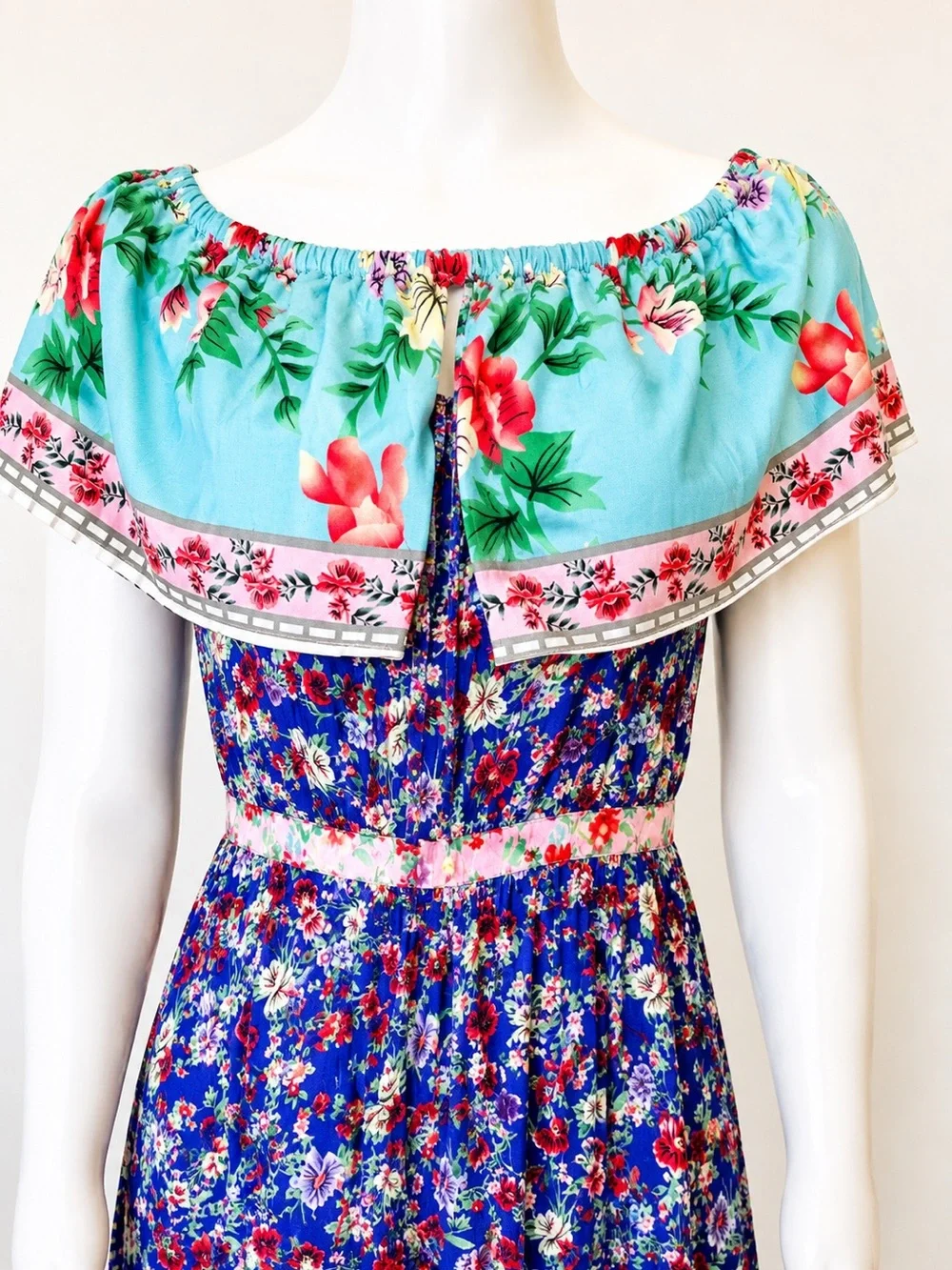 ENFACE NWT Blue Floral Off Shoulder Maxi Dress Size 8 - Picture 3 of 6